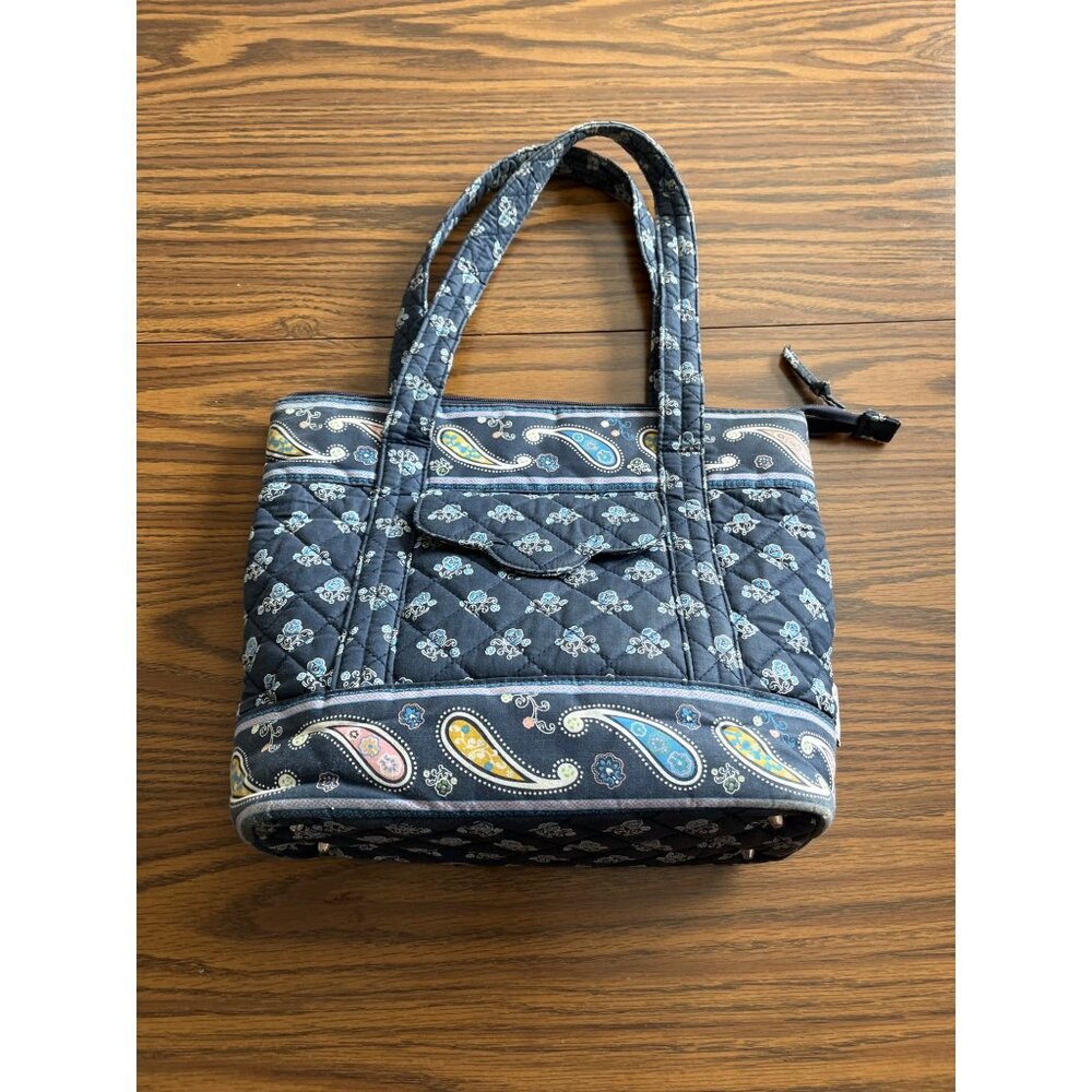 Vivary blue cream paisley zippered tote bag